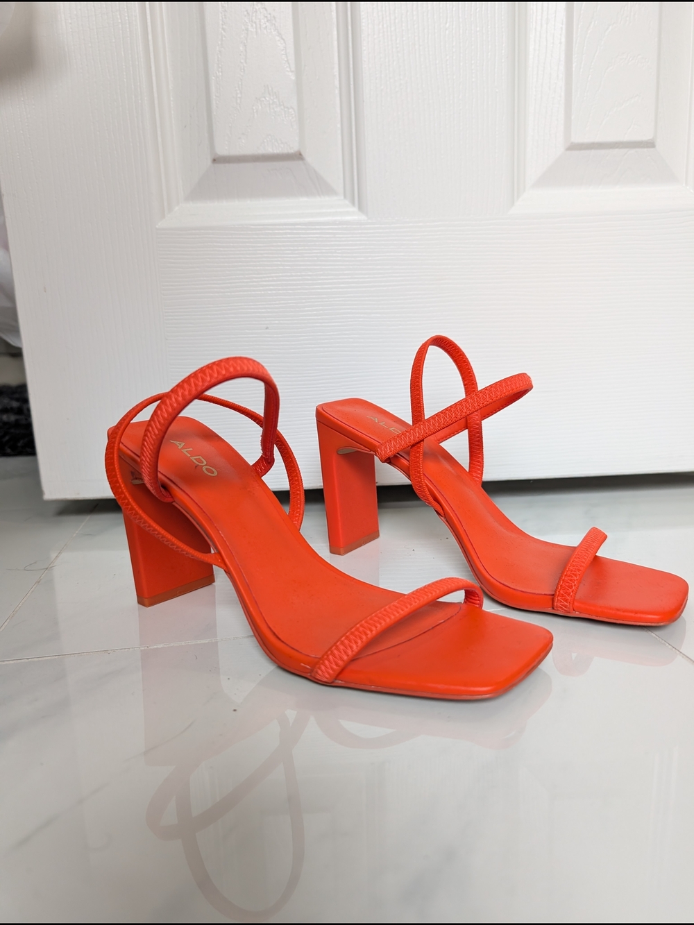 Aldo Bright Orange Braided-Strap Block Heel Sandals